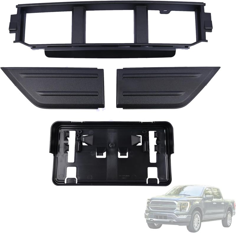 Photo 1 of Front Bumper Grille W/Front Bumper Guards Pads & License Plate Frame Bracket Kit ML3Z17B968BB ML3Z17B968BA Compatible with Ford F-150 2021 2022 2023 Lower Center Cover Spacer Panel
