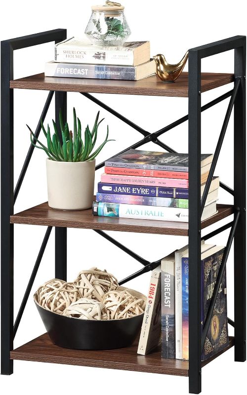 Photo 1 of Industrial Metal Bookshelf 3 Tiers Walnut Brown
