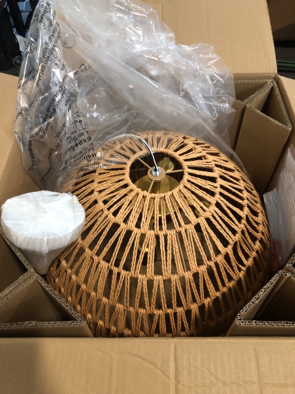 Photo 1 of 18.9” Large Rattan Pendant Light Fixture,3 Light Bohemian Handmade Woven Wicker Rattan Ceiling Suspension Farmhouse Pendant for Kitchen Island Dining Rooms, Corridors, and Entrance Halls.
