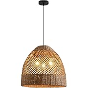 Photo 1 of 18.9” Large Rattan Pendant Light Fixture,3 Light Bohemian Handmade Woven Wicker Rattan Ceiling Suspension Farmhouse Pendant for Kitchen Island Dining Rooms, Corridors, and Entrance Halls.
