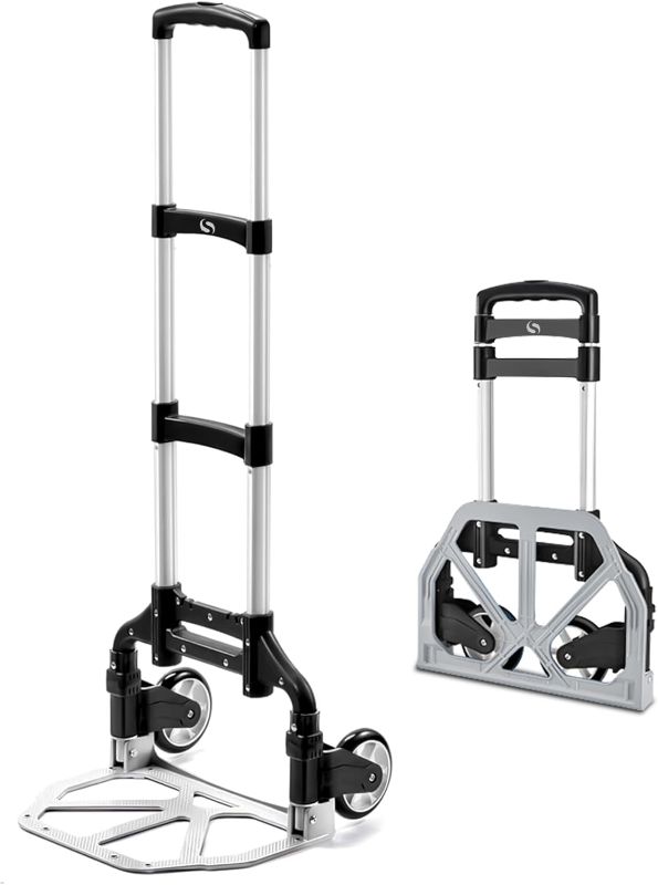 Photo 1 of Folding Hand Truck, Dolly Cart with Wheels Foldable, Lightweight Aluminum Luggage Cart Portable Collapsible Trolly for Utility Cart, Hand Trucks for Moving Travel Shopping Airport Office
