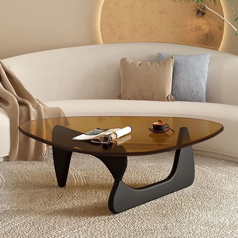 Photo 1 of Triangle Small Oval Glass Coffee Table with Black Solid Wood Base and Clear Glass Top