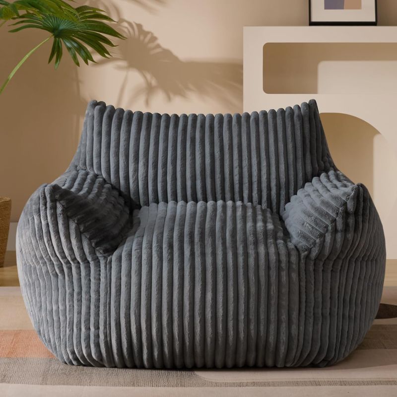 Photo 1 of Giant Plush Bean Bag Chair for Adults with Armrests - Oversized Comfy Grey Beanbag Lounge Lazy Floor Sofa Accent Chair for Living Room, Bedroom & Dorm, Cozy Fluffy Single Cloud Mini Couch
