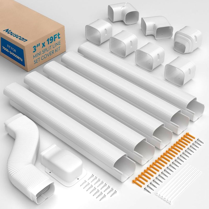 Photo 1 of 3" 19Ft Mini Split Line Set Cover with Flexible Duct, Upgrade PP Decorative Paintable Lineset Cover Kit, 39.37" per Straight Duct, for Minisplit, Air Conditioner, Central AC, HVAC
