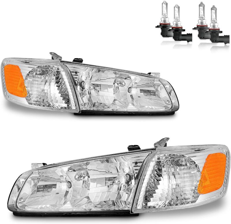 Photo 1 of Headlights Assembly for 2000-2001 Toyota Camry Headlamp Replacement with Amber Corner Lamps, Chrome Housing Amber Reflector Pair Set