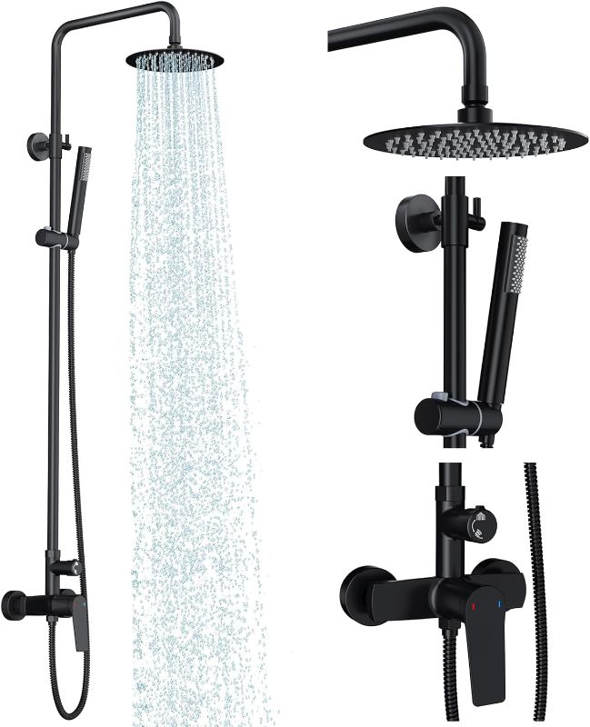 Photo 1 of Rainsworth Outdoor Shower Kit Matte Black - Single Handle Brass Valve, 8 Inch Rain Shower Head and Handheld Spray Shower Fixture Combo, SUS 304 Stainless Steel Wall-Mounted Faucet
