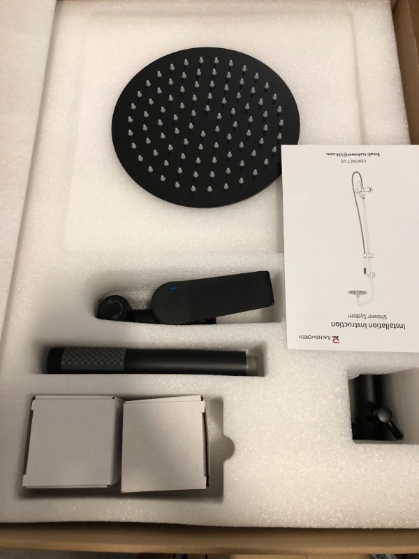 Photo 1 of Rainsworth Outdoor Shower Kit Matte Black - Single Handle Brass Valve, 8 Inch Rain Shower Head and Handheld Spray Shower Fixture Combo, SUS 304 Stainless Steel Wall-Mounted Faucet
