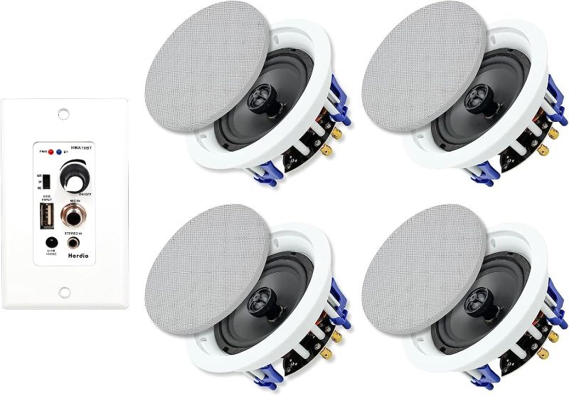 Photo 1 of Herdio 5.25 Inch Ceiling Speakers - 600W 2-Way Flush Mount, Bluetooth Enabled - Superior Stereo for Home Theater, Indoor & Outdoor Use, Bathroom, Office
