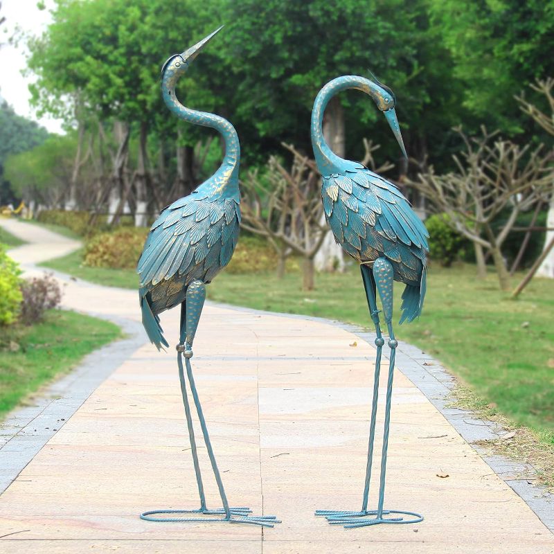 Photo 1 of 35-40 Inch Standing Garden Crane Statues for Outdoor Set of 2 Metal Birds Garden Sculptures Yard Art for Home Backyard Patio Lawn Decoration
