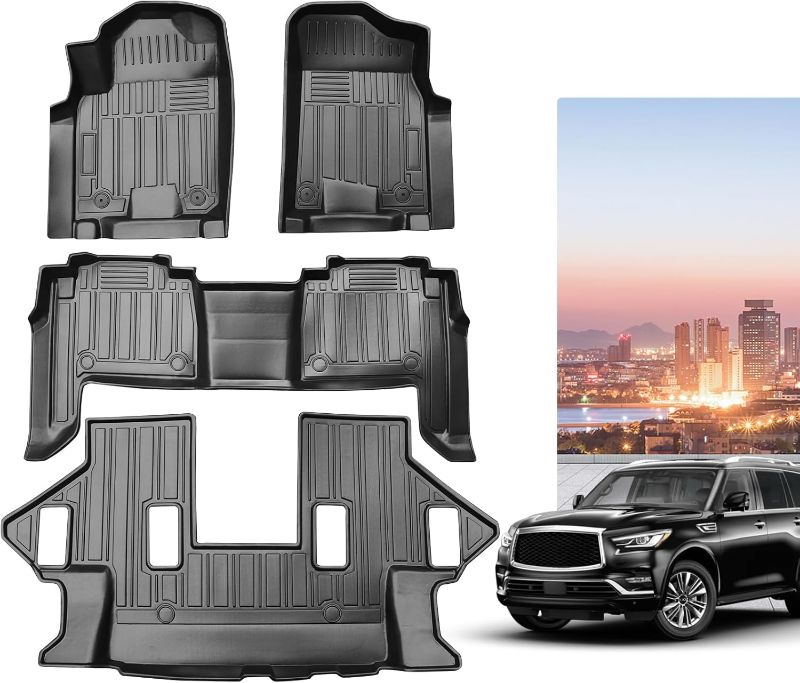 Photo 1 of All Weather Floor Mats 3 Row Fit for Nissan Armada/Infiniti QX80 2019-2024 (8 Seats) TPE Custom Anti-Slip Tech Mats fit for 2024 2023 2022 2021 2020 2019 Nissan Armada/Infiniti QX80 Accessories
