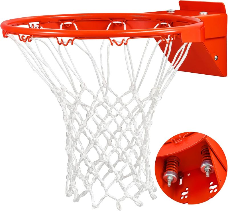 Photo 1 of Basketball Rim Replacement, Heavy Duty Breakaway Rim and Net, Universal 18" Professional Double-Spring Solid Steel Backboard Rims Fits In-Ground and Wall-Mounted Basketball Hoops Indoor Outdoor
