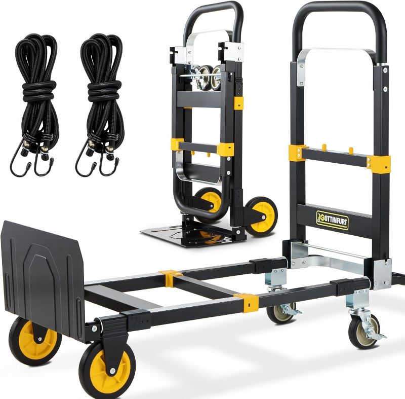 Photo 1 of New 3-in-1 Convertible Hand Truck Dolly 500lb, Folding Hand Dolly Heavy Duty with Rubber Brake-Wheels, Anti-Slip Strip and 2 Elastic Ropes
