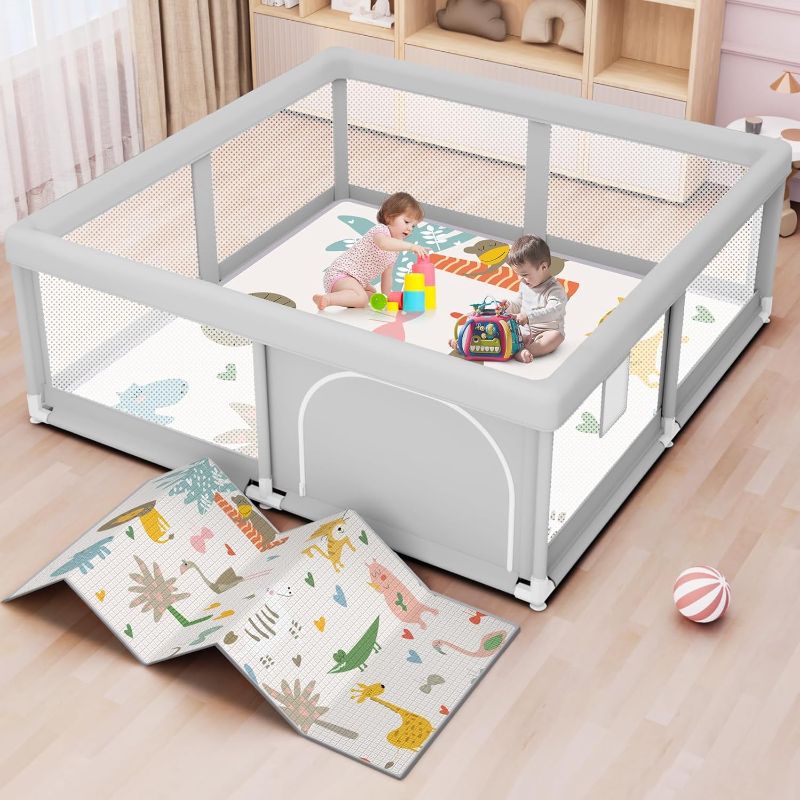 Photo 1 of Baby Playpen with Mat 50x50 Inch, Play Pen for Babies and Toddlers with Gate, Baby Fence Sturdy Safety Playpen, Indoor & Outdoor Kids Activity Center

