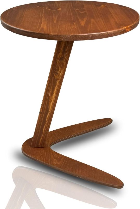 Photo 1 of C-Shaped Handmade End Table, Side Table for Couches, Sofa Tables Slide Under Couch for Living Room, Over Couch TV Tray Table for Small Spaces (Large, Chestnut)
