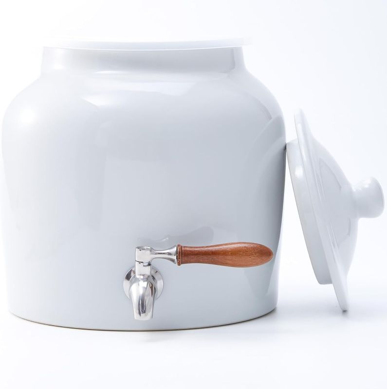 Photo 1 of Ceramic Water Dispenser for 5 Gallon Bottle – Crock Water Dispenser with Durable Stainless Steel Faucet, Ideal for 3 to 5 Gallon Jugs, Classic Porcelain Water Crock Design for Home or Office Use
