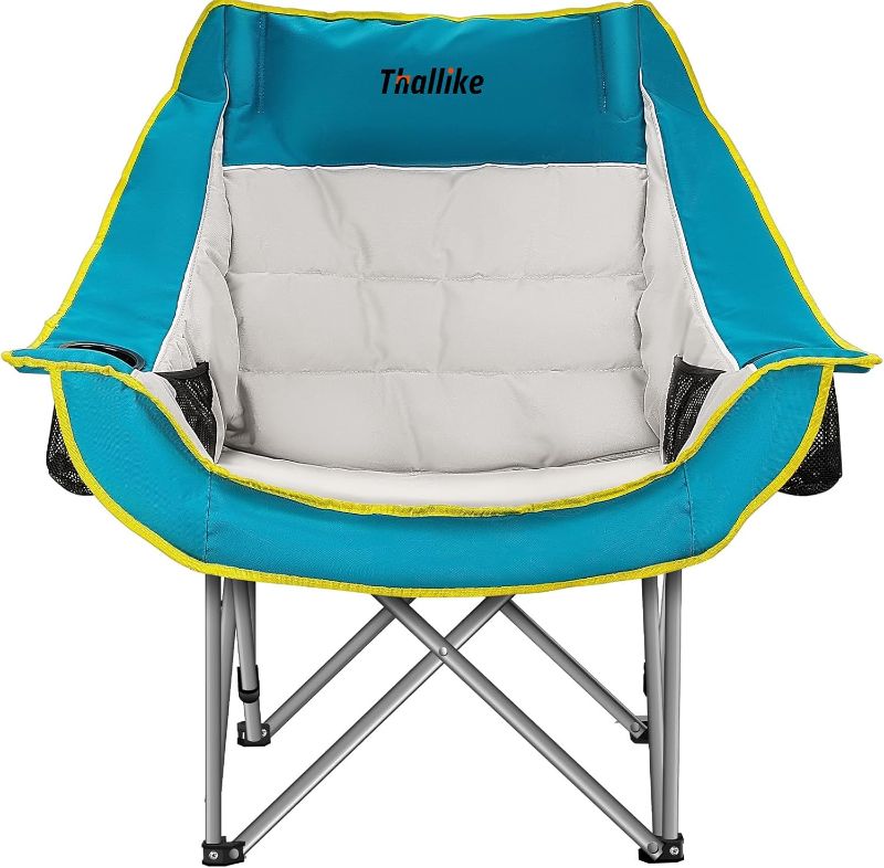 Photo 1 of Oversized Camping Chair for Adults – Heavy Duty Folding Chair with Cup Holders, Storage Pocket & Carry Bag – Outdoor Padded Camp Chair for Camping, Backyard, Fishing & Sports – Supports 400lbs
