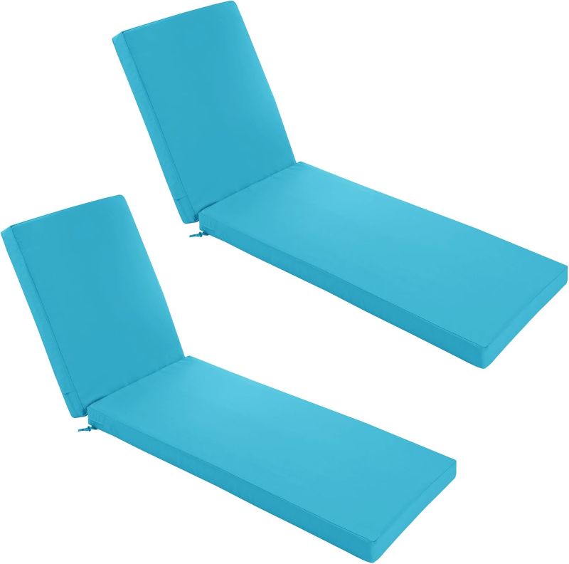Photo 1 of Chaise Lounge Cushions Outdoor Set of 2 - Waterproof and Fade Resistant Sun Lounger Replacement Cushions - Patio Lounger Pads with Removable Cover for Pool, Deck, Lawn, 72 x 21 x 3 Inch, Teal
