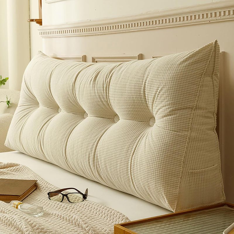 Photo 1 of Large White Headboard Pillow Triangular Twin, Soft Wedge Pillow Headboard Positioning Support Reading Backrest Pillow for Day Bunk Backrest Support
