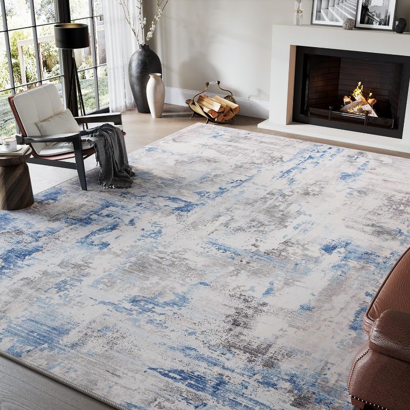 Photo 1 of Tchido Area Rug 8x10 Rugs for Living Room Modern Abstract Rug Washable Foldable Rug Non Slip Area Rug for Living Room Bedroom Dining Room Home Office Farmhouse Rugs Light Grey/Blue
