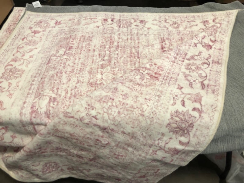 Photo 1 of 8x10 Area Rugs Washable, Pink Large Rugs for Living Room Bedroom Dining Room Office, Ultra Thin Soft Boho Rug Non Slip, Vintage Distressed Carpet Floral Rug for Home
