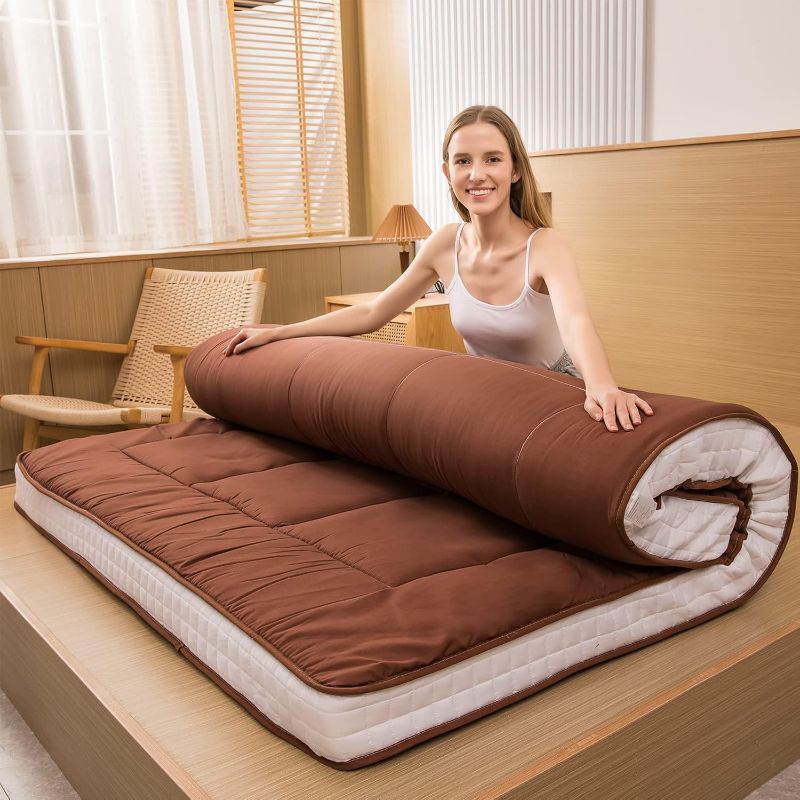 Photo 1 of MAXYOYO Futon Mattress, Japanese Floor Mattress Full Size, Quilted Bed Mattress Topper, Extra Thick Folding Sleeping Pad Breathable Floor Lounger Guest Bed for Camping Couch, Coffee
