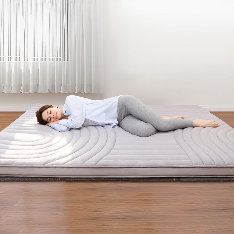 Photo 1 of ZonLi Japanese Floor Futon Mattress Extra Thick, Vintage Striped Quilting Twin Size, Mattress Topper Portable Sleeping Pad for Adults, Roll Up Tatami Mat
