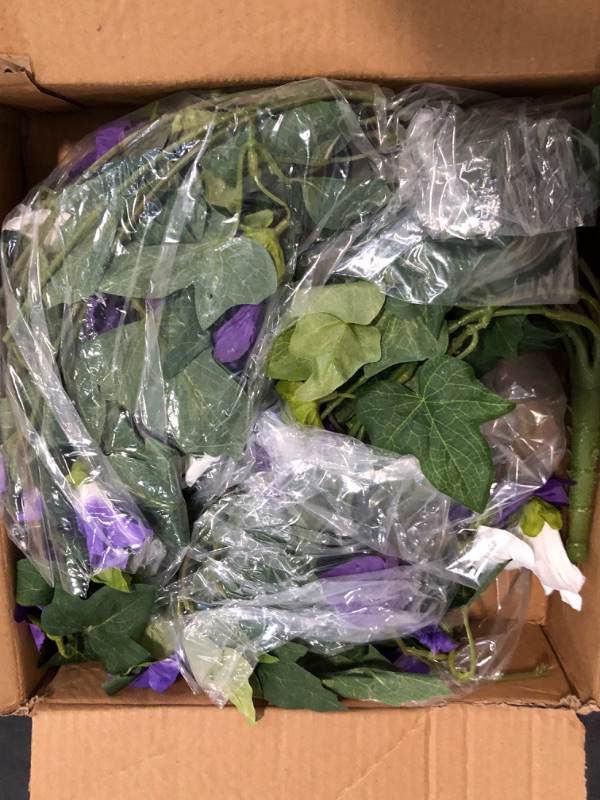 Photo 1 of Artificial Fake Flowers Plants for Outdoor Decoration, 2PCS Faux Petunias Silk Flower UV Resistant No Fade Floral for Home Outside Garden Balcony Yard Porch Realistic Indoor Decor (Purple White)
