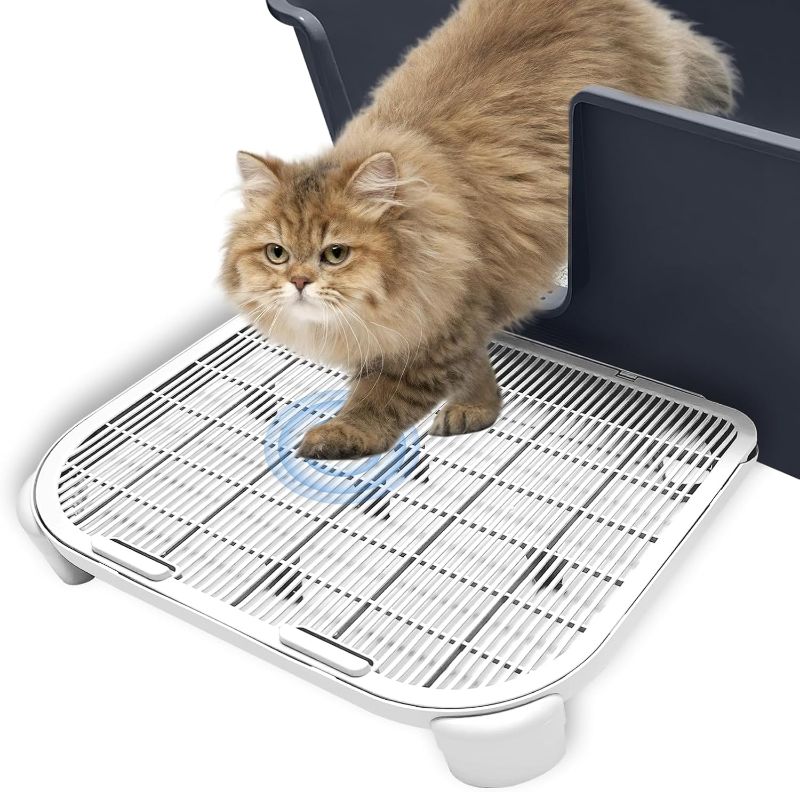 Photo 1 of Elevated Cat Litter Mat Large,19.7"×15.8"×3.6",Double Layer Kitty Litter Trapping Mat for Litter Box,XL Cat Ramp for Elderly & Small Cats,Easy to Clean,Washable,Non-Slip(White, 3.54" H)
