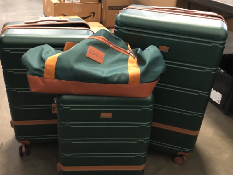 Photo 1 of Luggage Sets 3 Piece with spinner wheels, PC+ABS Hard Shell Travel Luggage,Lightweight Carry-on suitcases with TSA Lock,YKK Zippers (Dark Green)
