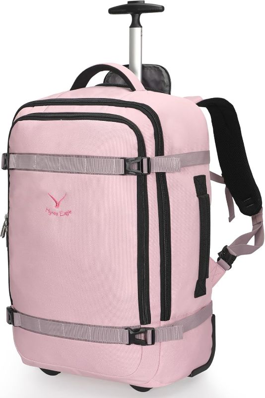 Photo 1 of Hynes Eagle Rolling Backpack 42L Backpack with Wheels Airline Approved Carry on Luggage Laptop Travel Suitcase Bag for Women Men Light Pink
