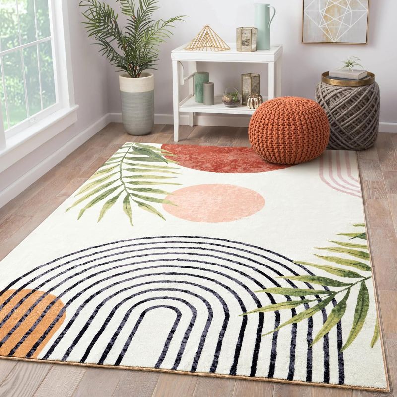 Photo 1 of RoomTalks Mid Century Modern Tropical Leaves Area Rugs 5x7 Floor Carpet Rug for Bedroom Dining Living Room Kitchen