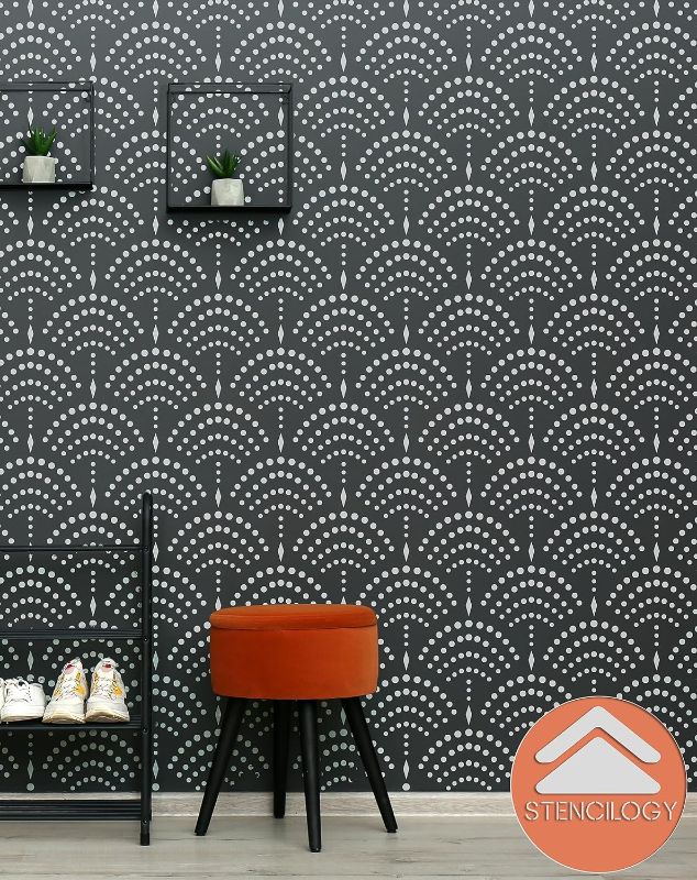 Photo 1 of STENCILOGY® / KARASU - 23.6" x 39.4" XL Wall Stencil, Vintage Sashiko Stencil, Large Allover Wall Stencils for Painting, Large Ethnic Geometric Wall Stencil
