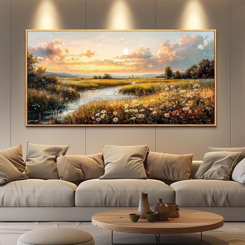 Photo 1 of FUHAIHUA Wood Framed Canvas Wall Art For Living Room Large Wall Decor For Office Bedroom Decorations Sunset Landscape Pictures Farmhouse Painting Artwork Room Wall Mural Aesthetic Home Decor 30x60 In
