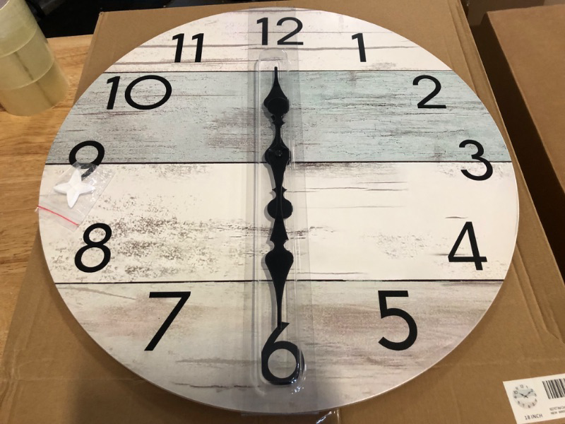 Photo 1 of Wall Clock Silent Non-Ticking Wooden Clocks Battery Operated 18 Inch Small Country Retro Rustic and Beach Style Decorative for Living Room, Kitchen, Home,Bathroom, Bedroom (Blue)
