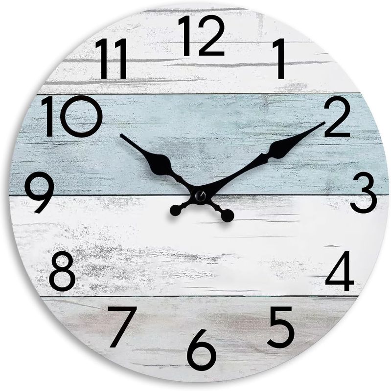 Photo 1 of Wall Clock Silent Non-Ticking Wooden Clocks Battery Operated 18 Inch Small Country Retro Rustic and Beach Style Decorative for Living Room, Kitchen, Home,Bathroom, Bedroom (Blue)
