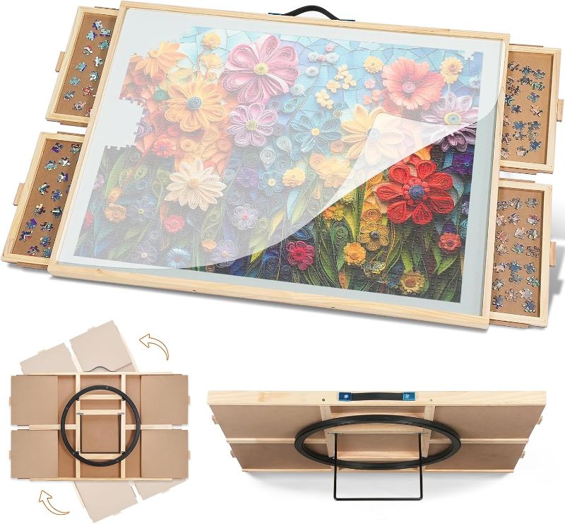 Photo 1 of 1000 Pieces Tilting & Rotating Puzzle Board , 30.2" × 22.4", Portable Jigsaw Puzzle Table for Adults with 4 Drawers & Protective Cover, Ideal Gift for Mum

