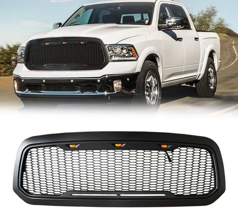 Photo 1 of Grille Front Bumper Honeycomb Grill For 2013-2018 Dodge Ram 1500 2019-2021 Ram 1500 Classic Matte Black Grill With Led Lights