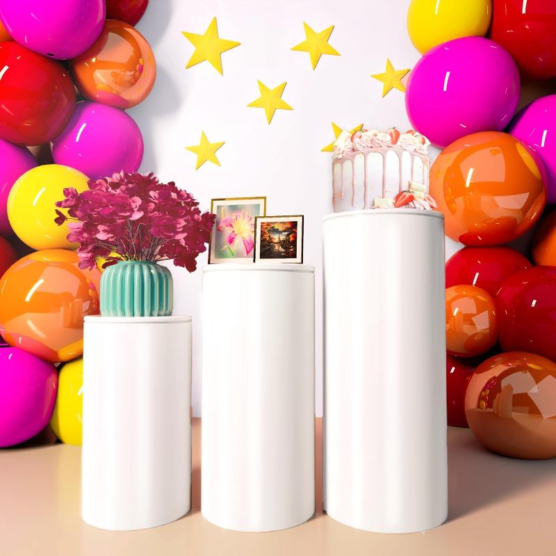 Photo 1 of Cylinder stands for party for Wedding & Birthday Decor – cylinder pedestal stand,display pedestal stands, Elegant Event Display Stand, Versatile Decorative Pillar (3piece)

