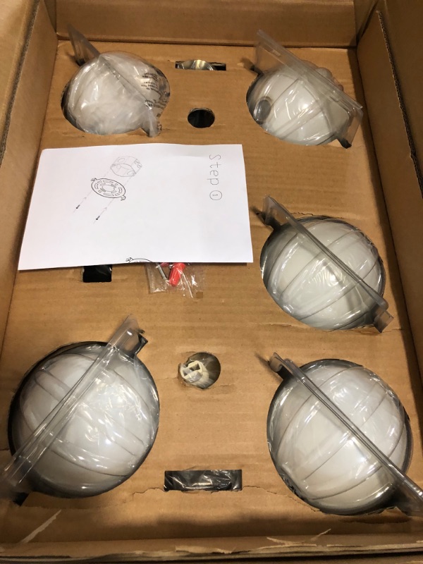 Photo 1 of Mid Century Modern Bathroom Vanity Lights, 5-Light Bathroom Light Fixtures Black and Gold Bathroom Lights Semi-Flush Mount Ceiling Light, Wall Sconces Wall Light with Globe Frosted Milk Glass, G9 Base
