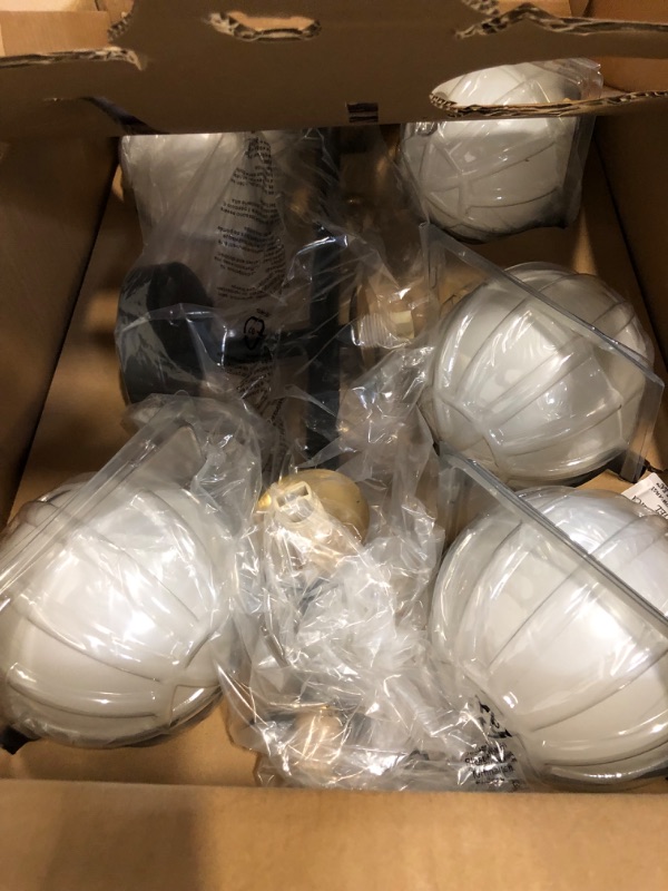 Photo 1 of Mid Century Modern Bathroom Vanity Lights, 5-Light Bathroom Light Fixtures Black and Gold Bathroom Lights Semi-Flush Mount Ceiling Light, Wall Sconces Wall Light with Globe Frosted Milk Glass, G9 Base

