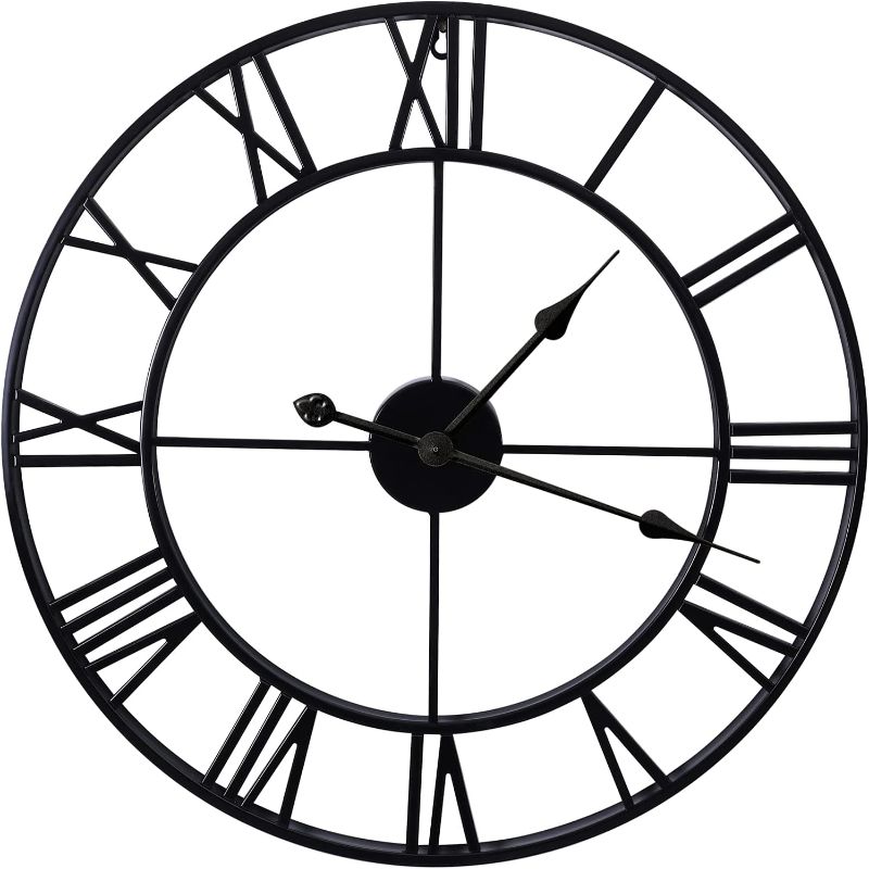 Photo 1 of Large Wall Clocks Non-Ticking Silent 30 inch Battery Operated Oversized Metal Round Roman Numerals European Industrial Wall Clocks for Home Kitchen Living Room Office Decor
