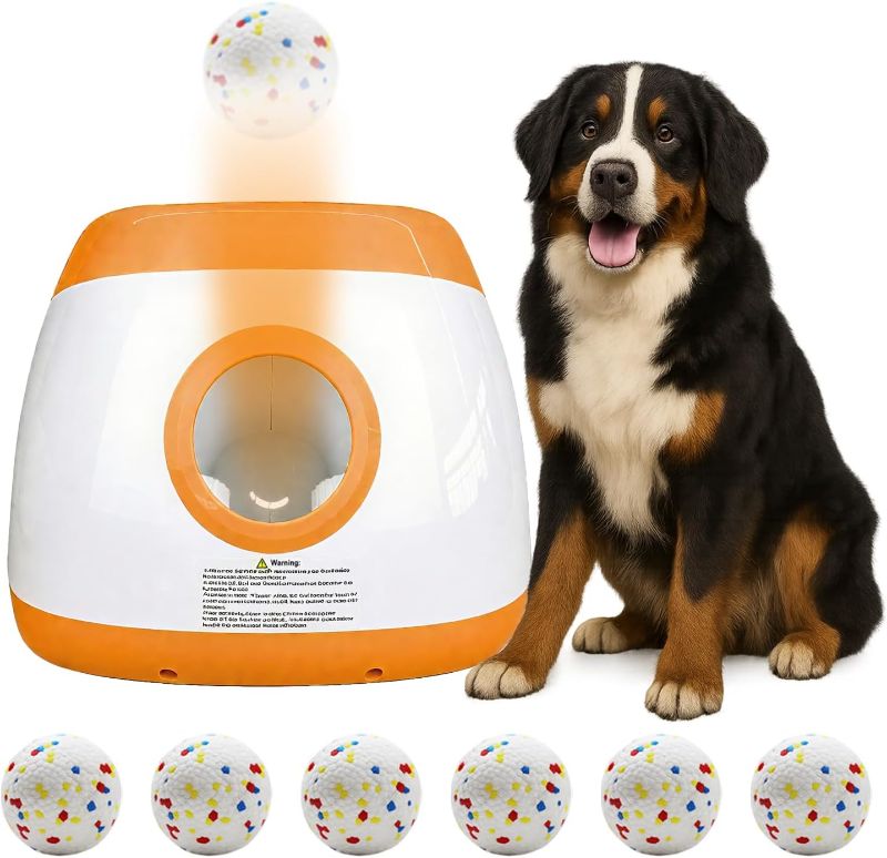 Photo 1 of Large Automatic Dog Ball Launcher with 6 Tennis Balls (2.5"), Dog Ball Thrower for Medium & Large Dogs, 3 Adjustable Distance 26-78FT, Remote Control Launcher for Outdoor
