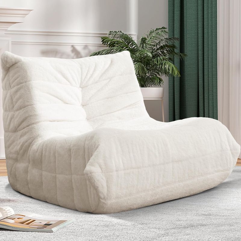 Photo 1 of Bean Bag Chair Big Sofa Beanbag Chair for Adults Fireside Chair Bean Bag Lounger with Memory Foam Filled for Home,Apartment or Gaming Venue (White Plush)
