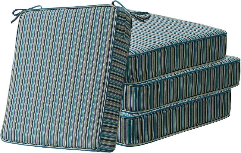 Photo 1 of Sunbrella Square Corner Seat Cushions, 19" x 19" x 3", Set of 4, Indoor Outdoor Water Repellent Universal Chair Pads with Ties for Patio Furniture, Garden Dining Chairs, Swell Turquoise
