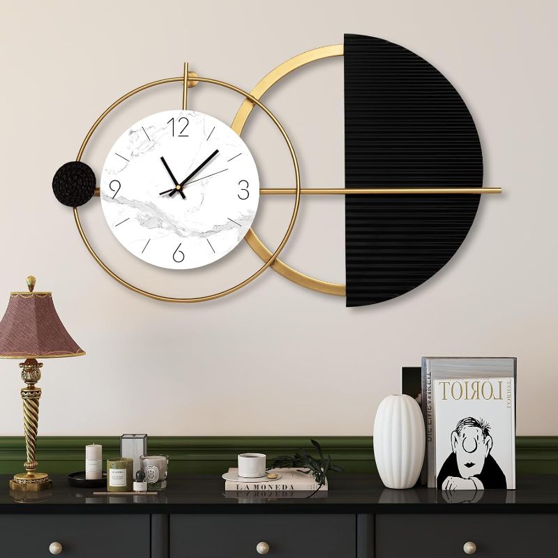 Photo 1 of 29x18 Inches Large Modern Wall Clocks for Living Room Decor, Unique Wall Art Clock Silent No-Ticking, Battery Operated Wall Clock Decorative for Bedroom, Kitchen, Home Office, Entryway
