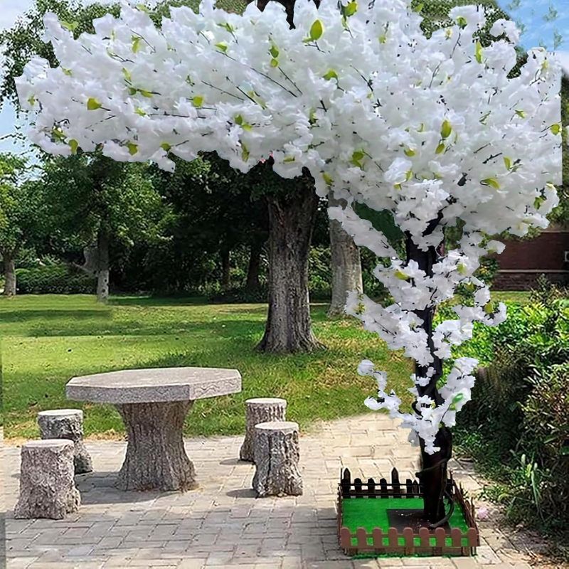Photo 1 of Artificial Cherry Blossom Tree - Handmade White Fake Flor Artificial Decorativa Centerpieces for with Natural Wood Trunk and Lifelike Cherry Blossom for Home Office Decor (White, 5.9ft)
