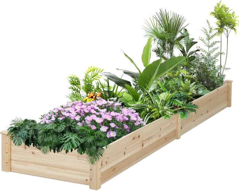 Photo 1 of Outdoor Wooden Raised Garden Bed, Elevated Planting Planter Box Kit for Vegetables Fruits Grow Yard Gardening, Natural