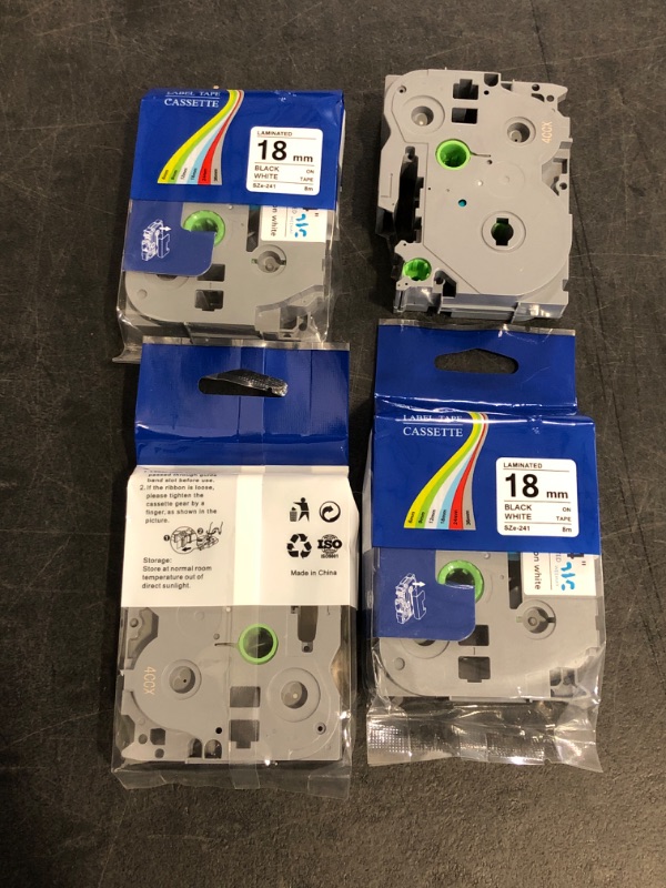 Photo 1 of **One Used* Weemay TZ Tape 18mm 0.7 Laminated White TZe-241 Compatible for Brother Label Maker Tape 18mm 0.7 TZe241 TZ241 TZ-241 Ptouch 3/4 Inch Black on White Refill for P Touch PT-D400 PTD600, 4 Pack