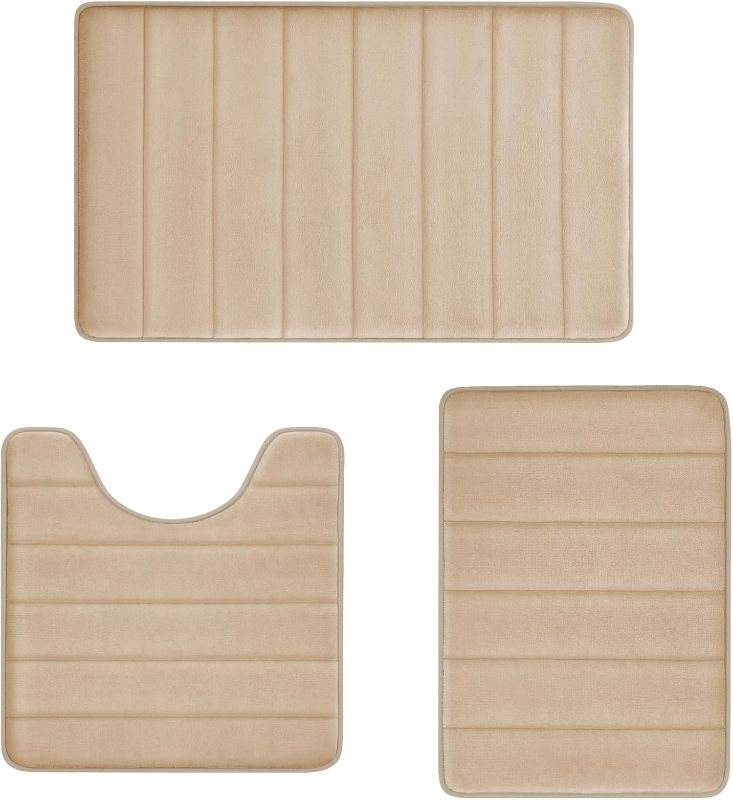 Photo 1 of *Missing Bigger One** RUN HELIX Memory Foam Bath Mat Set 3 Piece, Soft and Comfortable, Super Water Absorption, Non-Slip, Thick, Machine Wash, Easier to Dry for Bathroom Floor Rug, Beige Toilet Rug Bathroom Set