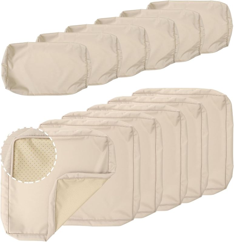 Photo 1 of Patio Furniture Set Cushion Covers Outdoor Sectional Sofa Waterproof Square Couch Cushion Covers Outdoor Cushion Slipcovers Replacement for Outdoor Furniture, Non-Slip, Khaki